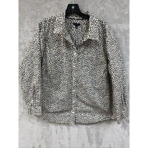 Talbots Dress Shirt Women’s 2X Top Animal Print Cheetah Leopard Button Up Cotton